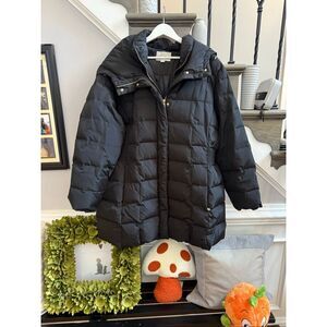 Cole Haan Black Quilted Down Feather Long Hooded Puffer Coat sz 2X EUC